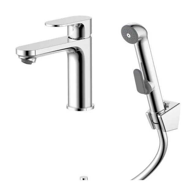 AQ1912CR АЛЬФА смеситель для раковины 110 без донного клапана с гигиеническим ручным душем