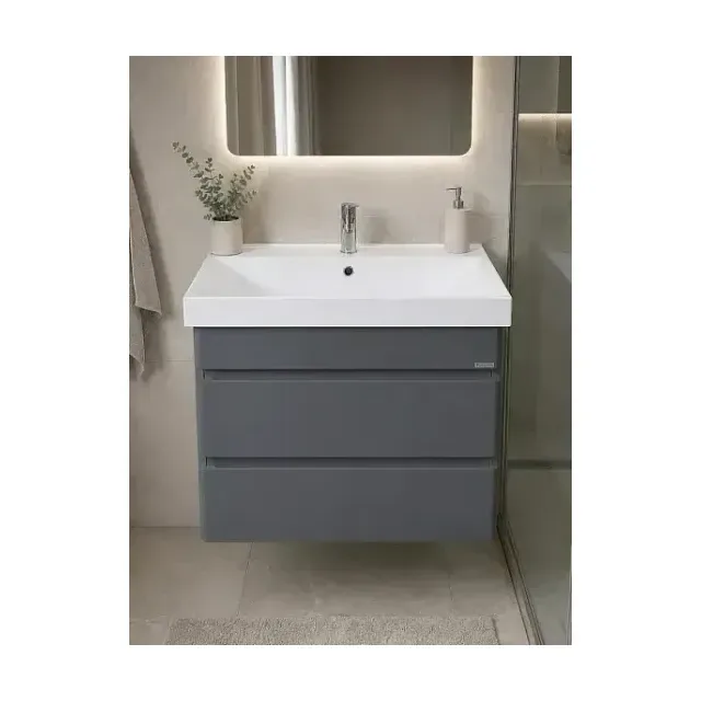 Аквадом Тумба Бриони 70 см, подвесная, цвет графит, 2 ящика, с раковиной KERAMA MARAZZI Cubo