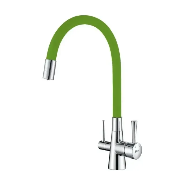 Смеситель Lemark Comfort LM3075C-Green для кухни с функцией подключения фильтра и гибким изливом хром/зеленый