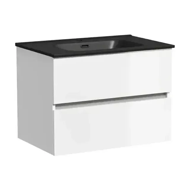 Тумба с раковиной Sancos Urban 70 белый глянец (раковина Element CN7007MB черная матовая)