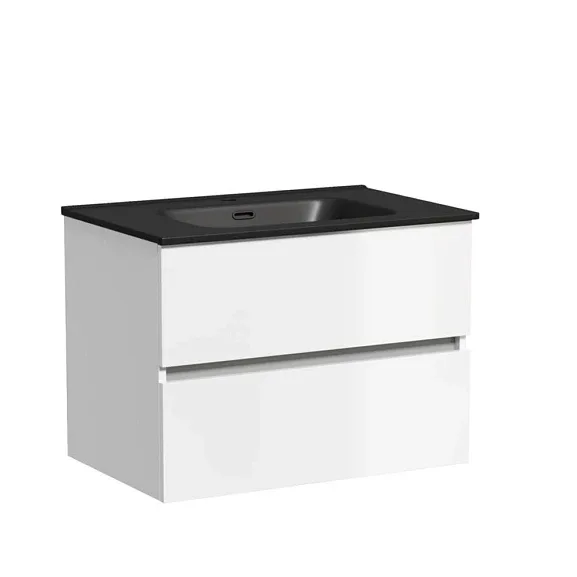 Тумба с раковиной Sancos Urban 70 белый глянец (раковина Element CN7007MB черная матовая)