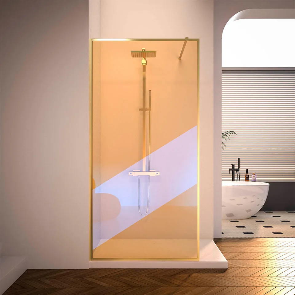 Душевая перегородка Veconi KR-81GC 120×200 см, стекло хамелеон, профиль брашированное золото (KR81GС-120-09-C4)