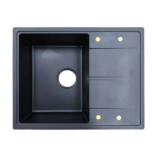 Кухонная мойка AZARIO Tavas 620х480х197 кварцевая, прямоугольная, сифон в комплекте, цвет Черный (CS000976724)