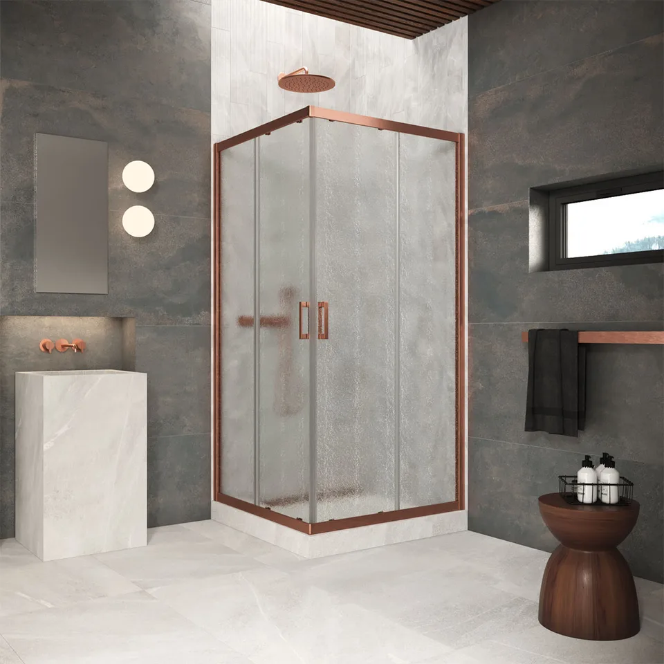Душевое ограждение Vegas-Glass ZA Protec 105×105×200 см, медь брашированная, стекло шиншилла