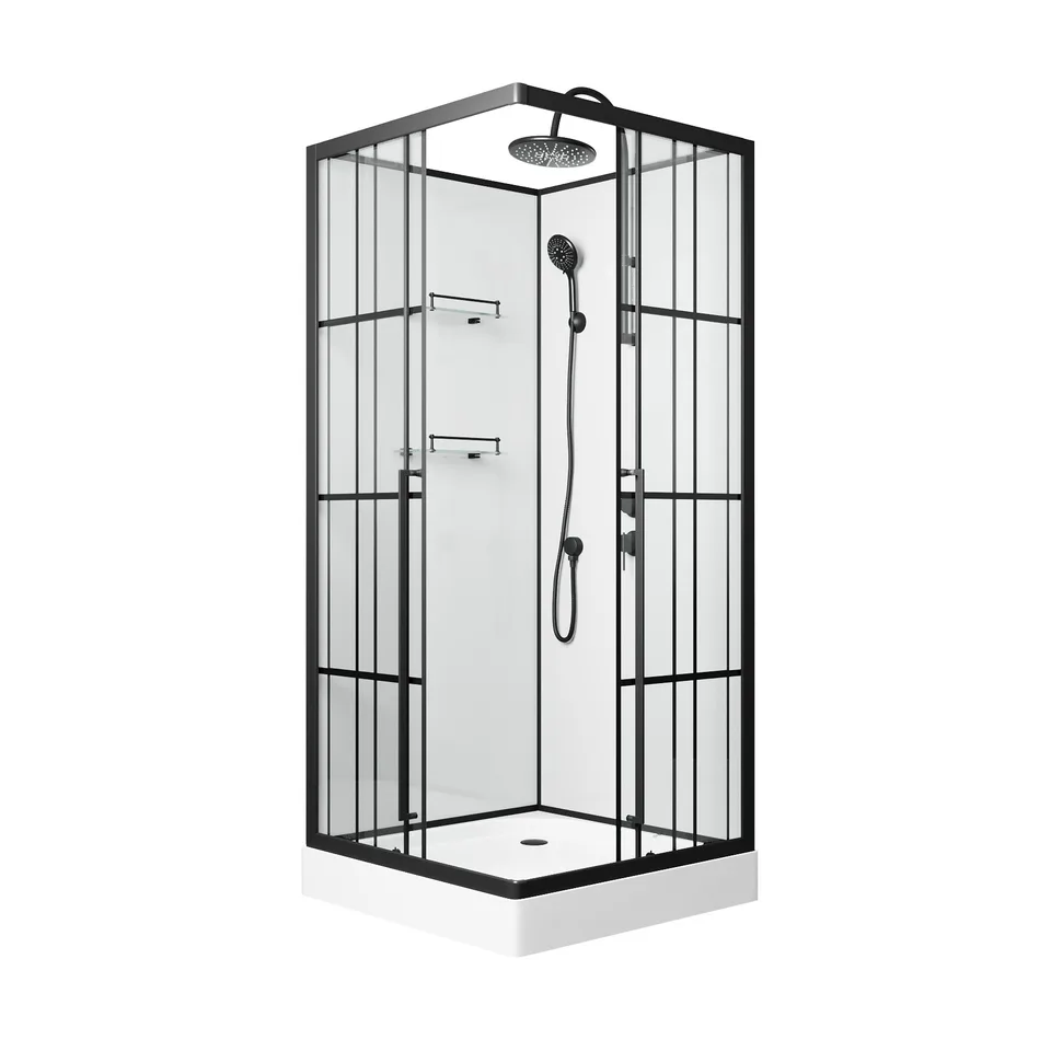 Душевая кабина Niagara Standart ST100/15QR/KL/BKT (100х100х225) низкий поддон(15см),черный,стекло прозрачное,3 места