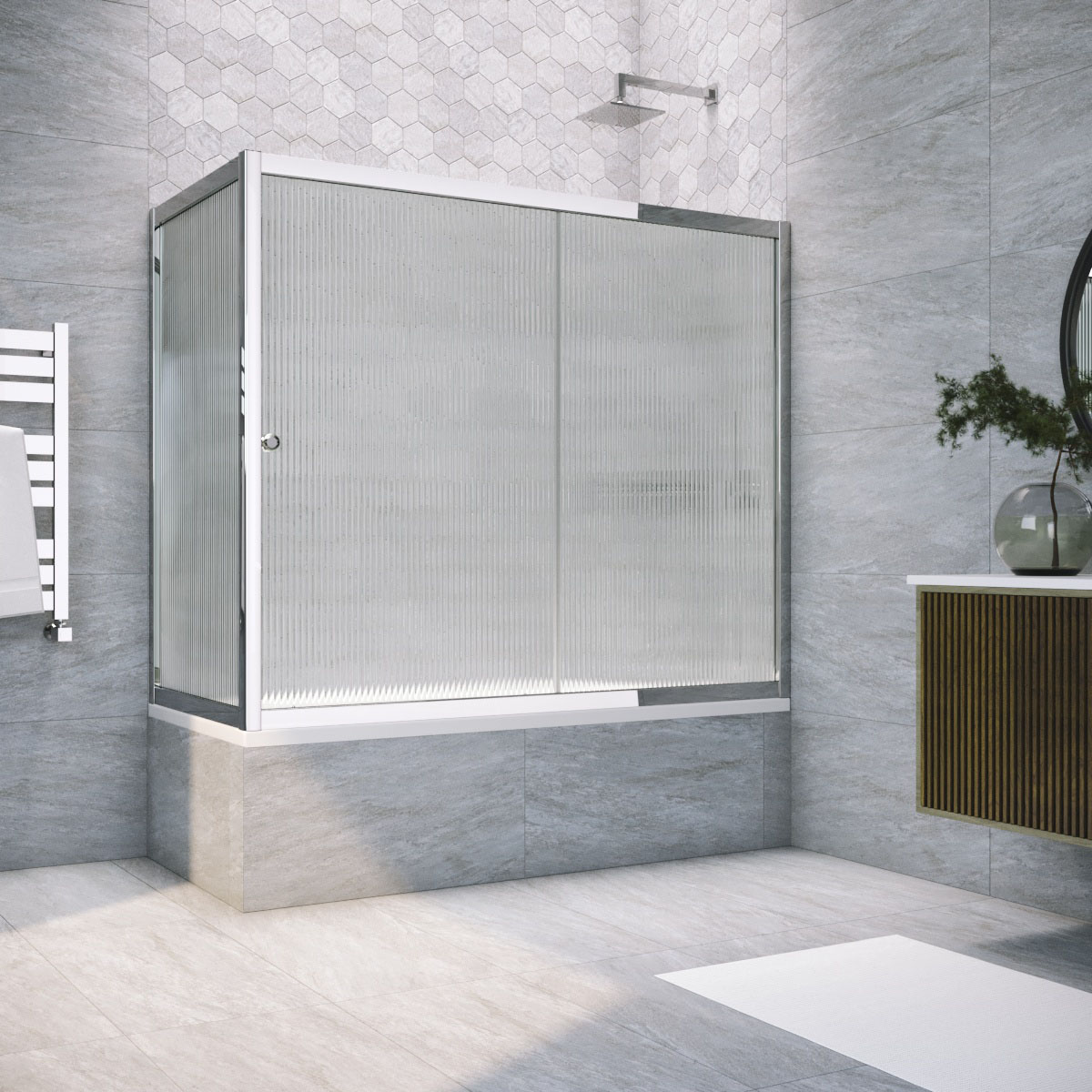 Шторка на ванную ZV+ZVF TUR NOVO 150*75 08 Moru, профиль глянцевый хром, стекло Moru