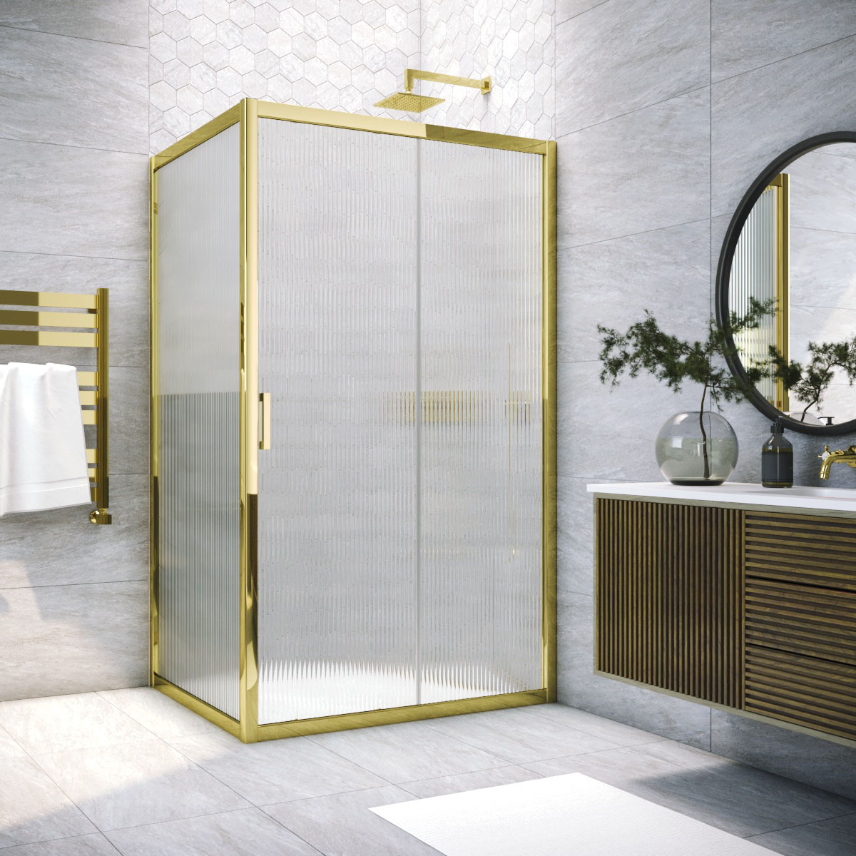 Душевой уголок ZP+ZPV TUR NOVO 130*85 09 Moru, профиль золото глянцевое, стекло Moru
