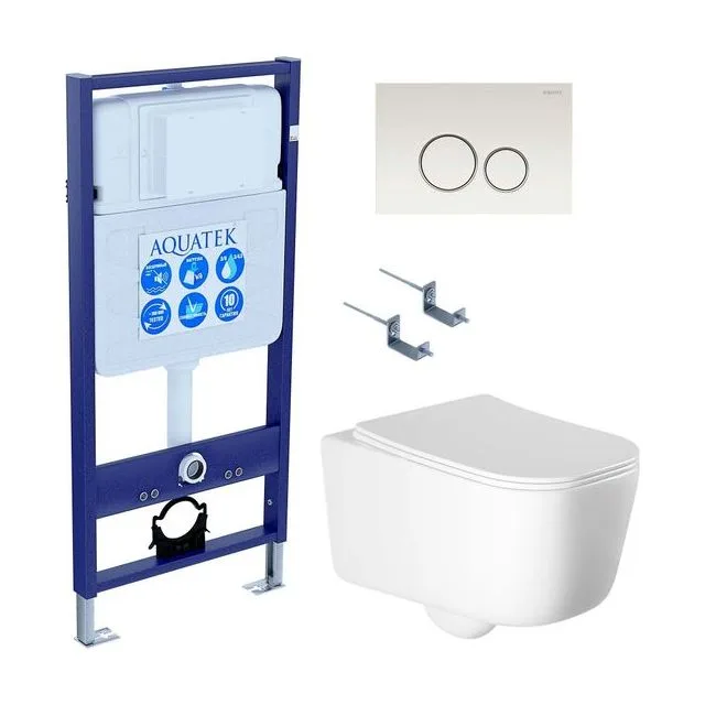 SET AQUATEK ЛУГАНО-015 4в1 (рама AQUATEK Standard INS-0000012+ крепеж KKI-0000002+клавиша KDI-0000015+унитаз ЛУГАНО AQ2002-00 с тонким сиденьем soft-close)