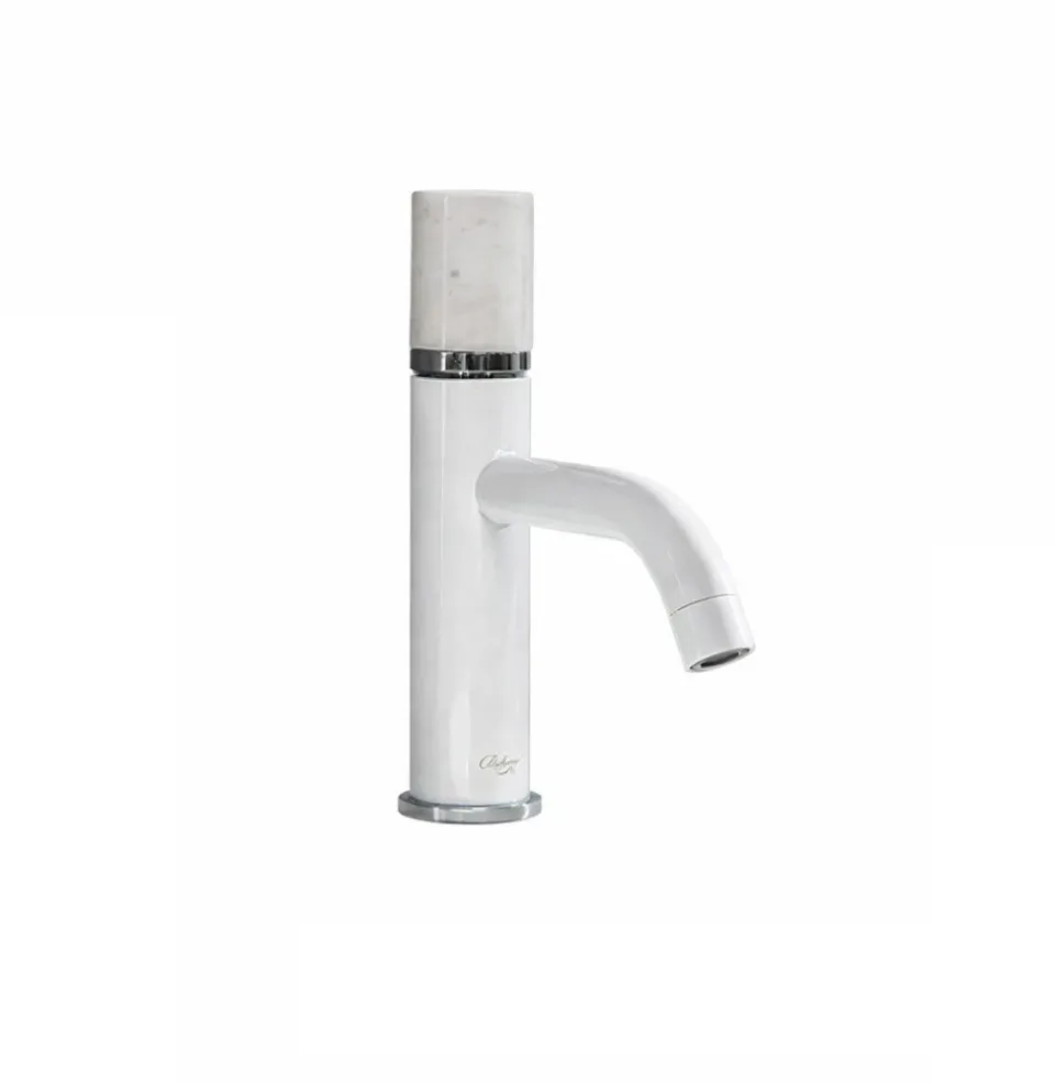 Смеситель Boheme Stick 121-W-MR-WHITE для раковины белый матовый ручка белый мрамор
