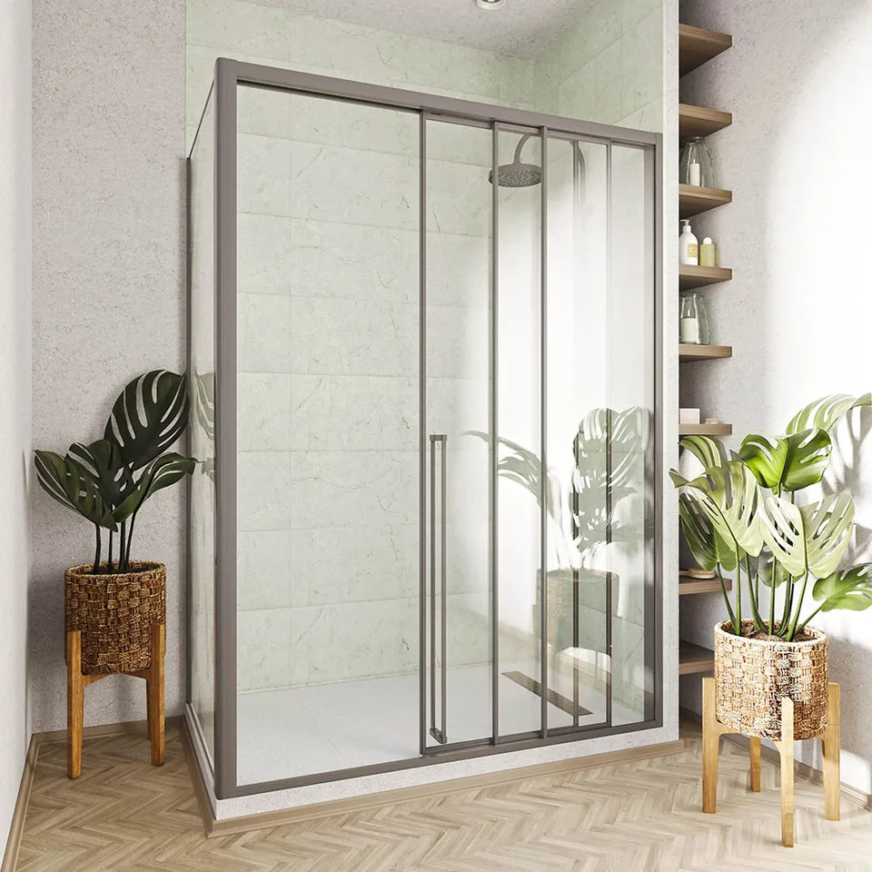 Боковая панель Veconi Premium Prato SP GR, 800x2000, брашированный графит, стекло прозрачное