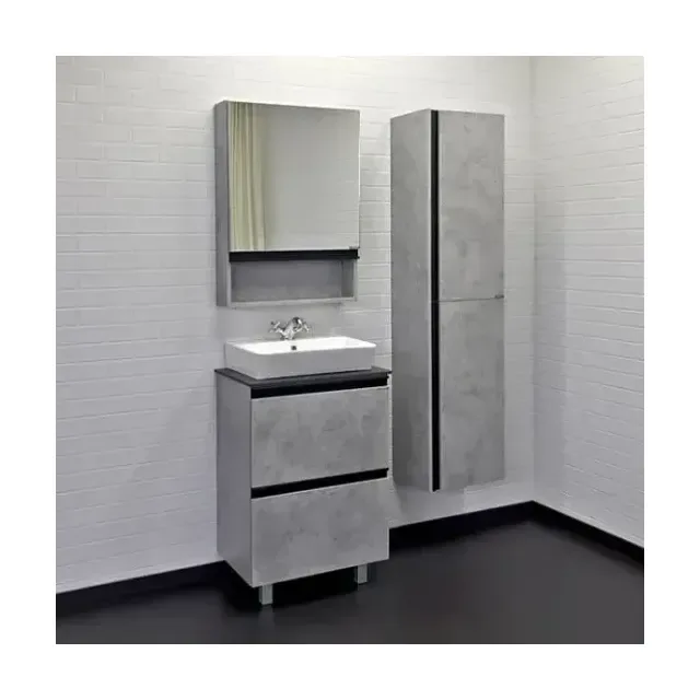 Комплект мебели Comforty Эдинбург 60-Н бетон светлый с черной столешницей (раковина Comforty 9055RA-50)