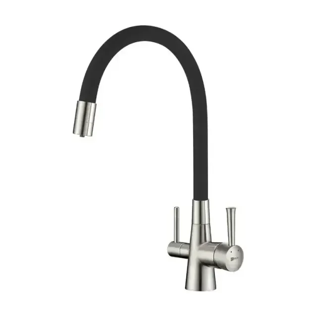 Смеситель Lemark Comfort LM3075BN-Black для кухни с функцией подключения фильтра и гибким изливом никель/черный
