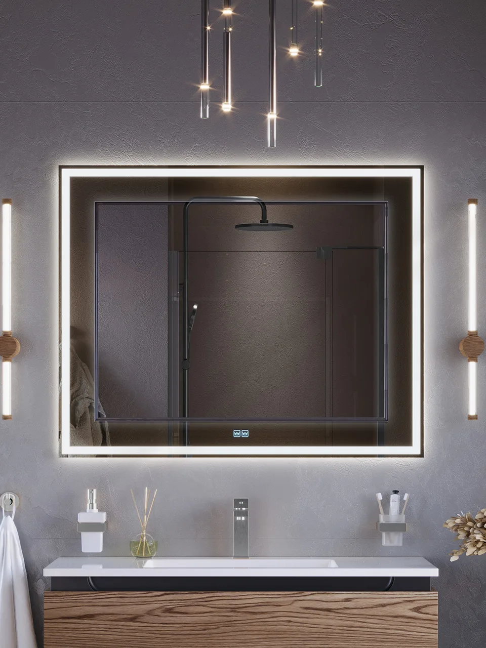 Зеркало со встроенной и контурной подсветками CEZARES CZR-SPC-SLIDER-1200-800-LED-TCH-GR