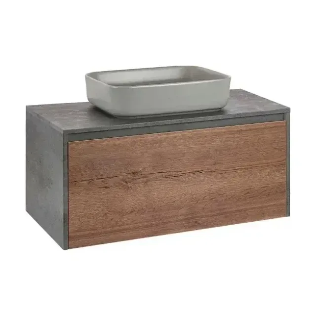 Тумба с раковиной Vincea Меса (Mesa) 100 табачный дуб/бетон (раковина серая)