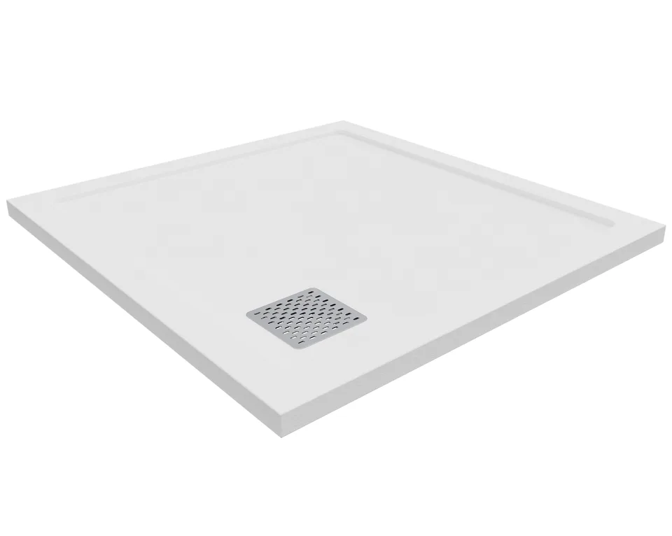 Душевой поддон Стоун/Stone из литьевого мрамора, 100*100*3,5см, квадратный, текстура Stone, белый, без сифона