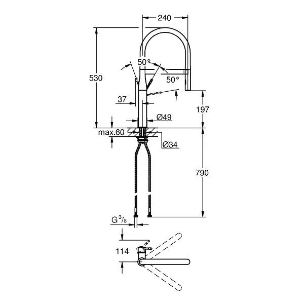 Смеситель Grohe Essence+ 30294000 для кухни гибкий излив хром/черный