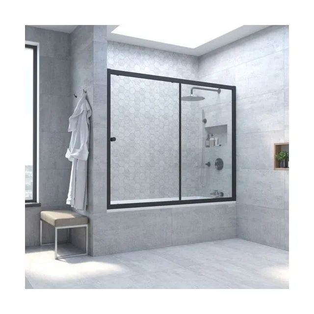 Шторка на ванну Vegas-Glass ZV NOVO 180×140 см, чёрный матовый, стекло прозрачное