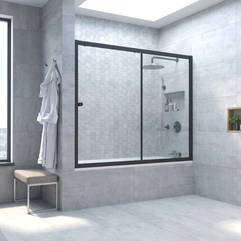 Шторка на ванну Vegas-Glass ZV NOVO 180×140 см, чёрный матовый, стекло прозрачное