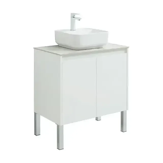 Тумба с раковиной Aquanet Nova Lite 75 белый глянец (2 дверцы) (раковина City-2, столешница мрамор)