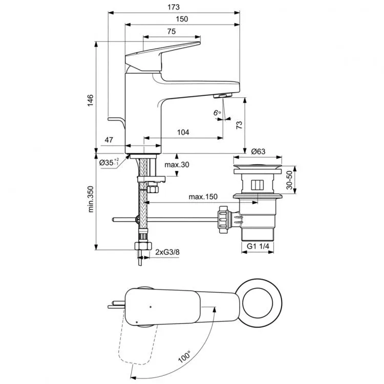 Смеситель Ideal Standard Ceraplan BD213AA Blue Start для раковины с пластиковым донным клапаном хром