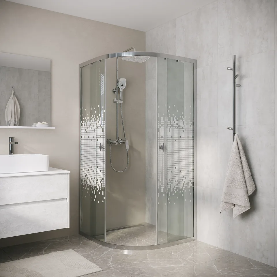 Душевое ограждение Niagara Eco NG-1001-14 (90х90х190) Угловая,раздвижное,хром,стекло мозаика,1 место