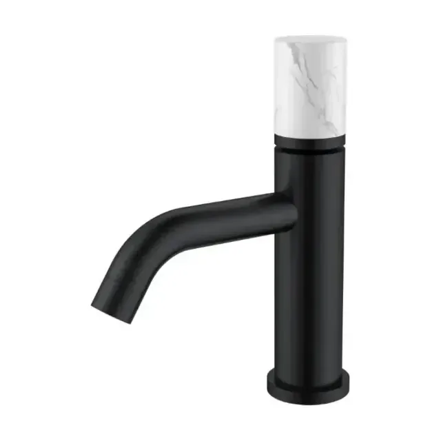 Смеситель Boheme Stick 121-B-MR-W для раковины черный матовый ручка белый мрамор