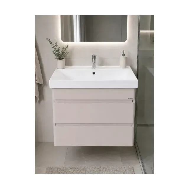 Аквадом Тумба Бриони 70 см, подвесная, цвет крем, 2 ящика, с раковиной KERAMA MARAZZI Cubo