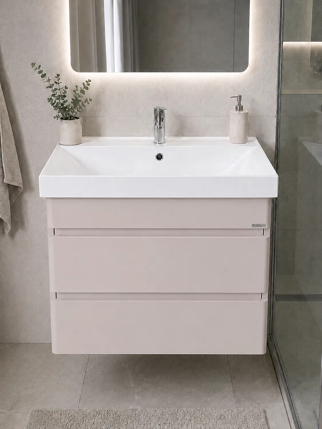 Аквадом Тумба Бриони 70 см, подвесная, цвет крем, 2 ящика, с раковиной KERAMA MARAZZI Cubo