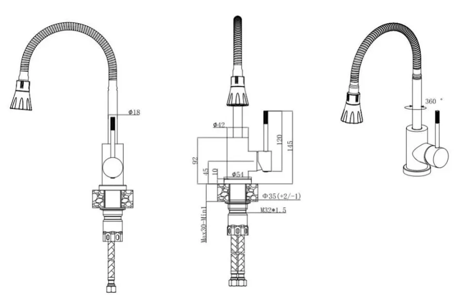Смеситель для кухни Voda KF 36 с гибким изливом