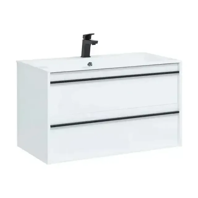 Тумба с раковиной Aquanet Lino 90 белая матовая