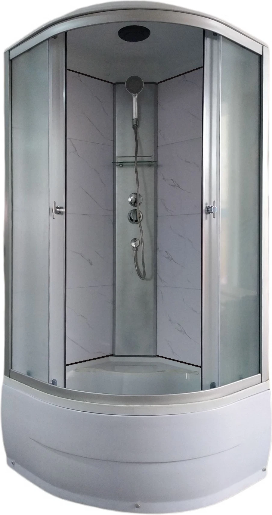 Душевая кабина AQUAPULSE 4002Е 90х90х220см. fabric white marble (в/п) с пластиковой задней стенкой.