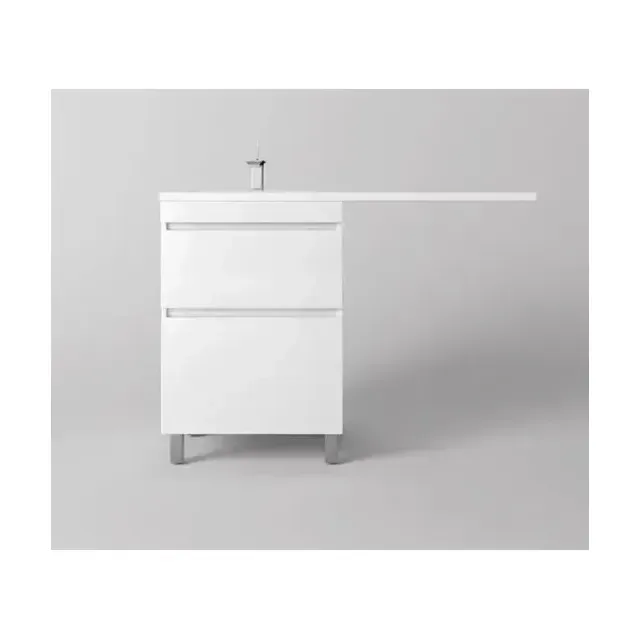 Тумба с раковиной Style Line Даллас Леон 120 L напольная 2 ящика белый глянец под стиральную машину