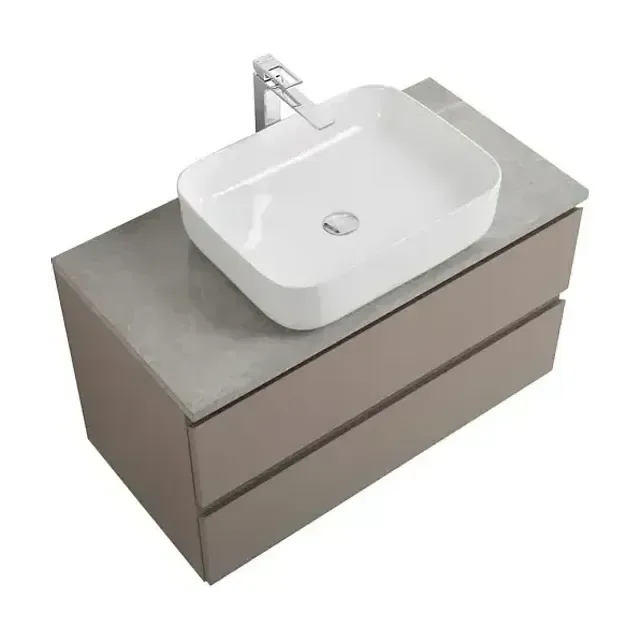 Комплект мебели BelBagno Крафт (Kraft) 100 бежевый матовый со столешницей серый глянцевый мрамор