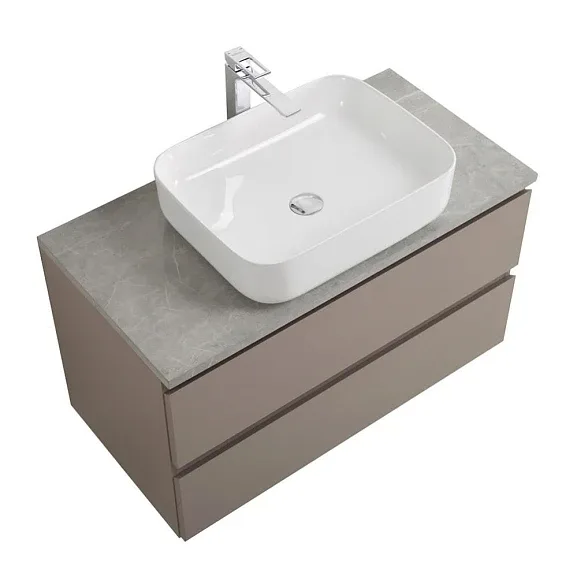 Комплект мебели BelBagno Крафт (Kraft) 100 бежевый матовый со столешницей серый глянцевый мрамор
