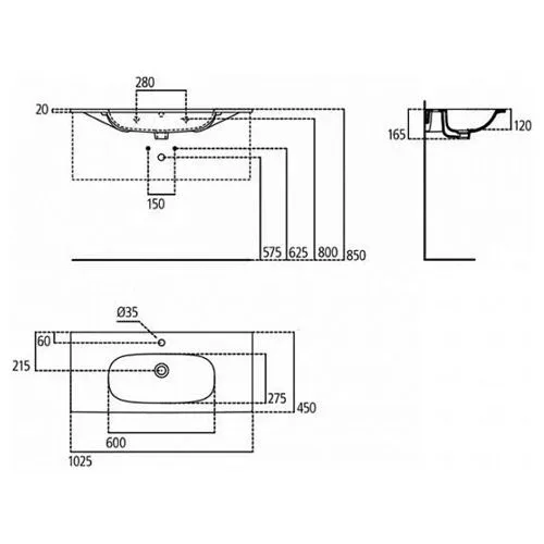Встраиваемая раковина Ideal Standard Tesi 102*45