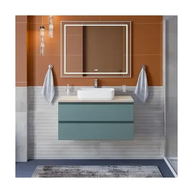 Комплект мебели BelBagno Крафт (Kraft) 100 голубой матовый со столешницей кремовый матовый мрамор