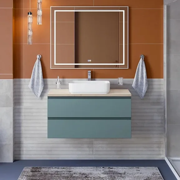 Комплект мебели BelBagno Крафт (Kraft) 100 голубой матовый со столешницей кремовый матовый мрамор