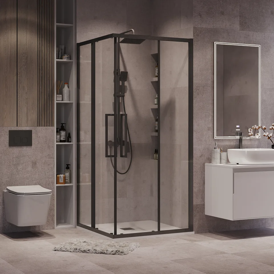 Душевое ограждение Grossman Cosmo 300.K33.02.8080.42.00 (80х80х195) квадрат,раздвижная,графит сатин,стекло прозрачное, 1 место