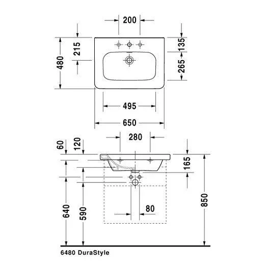 Встраиваемая раковина Duravit Durastyle 65*48
