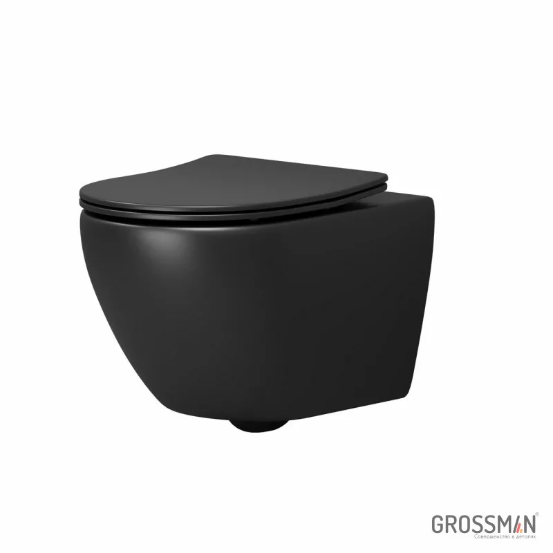 Унитаз подвесной Grossman GR-4457BMSQ (520х360х320) безободковый,смыв торнадо,черный матовый с тонкой крышкой,микролифт