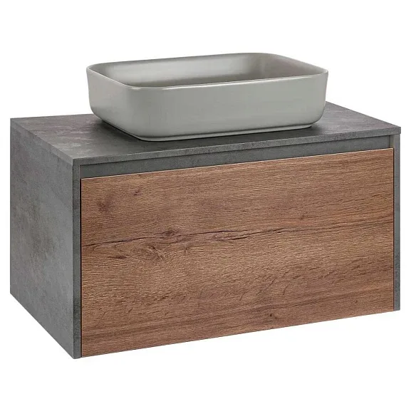 Тумба с раковиной Vincea Меса (Mesa) 80 табачный дуб/бетон (раковина серая)