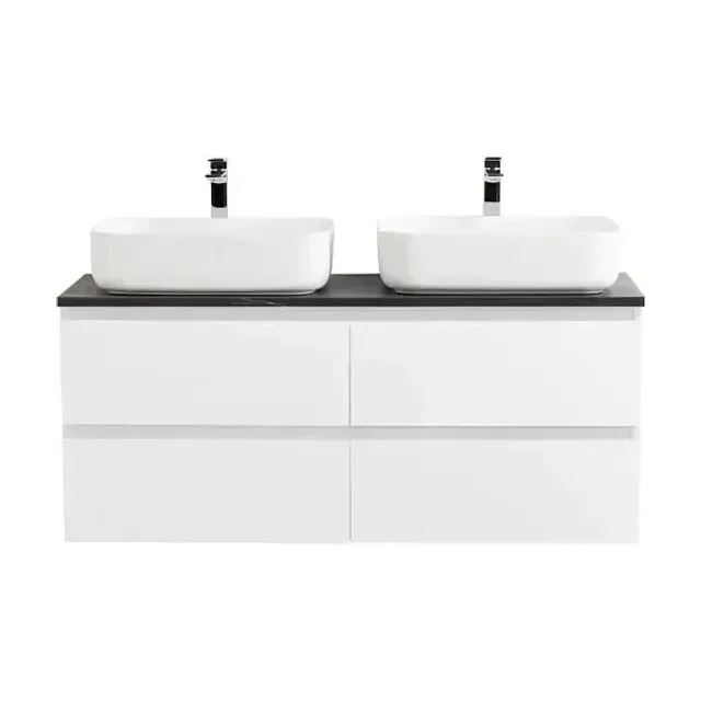Тумба с раковиной BelBagno Крафт (Kraft) 120 с четырьмя ящиками белый матовый (столешница черный матовый мрамор)