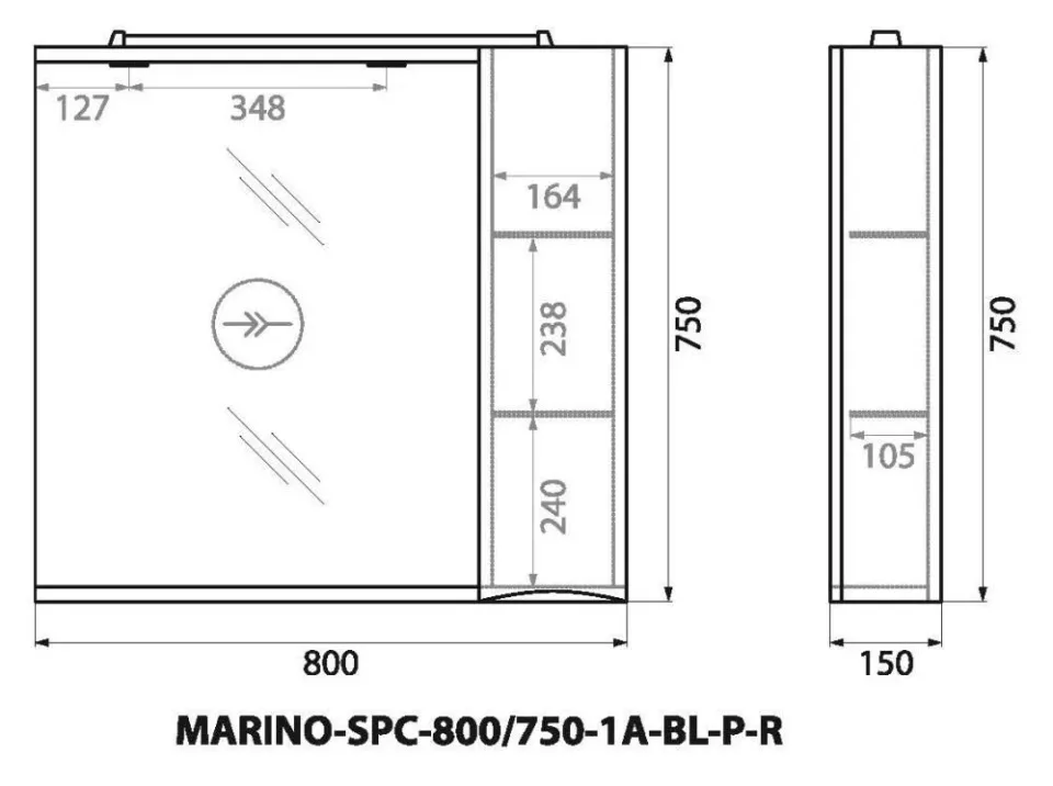 Зеркало-шкаф BelBagno Марино (Marino) 80*75 правая белый глянец