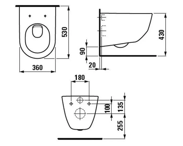 Подвесной унитаз Laufen Pro 36*53 безободковый