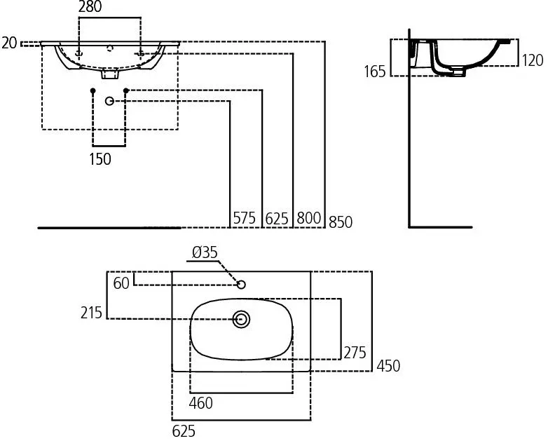 Встраиваемая раковина Ideal Standard Tesi 62*45