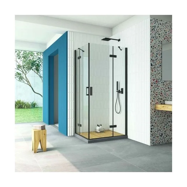 Душевое ограждение Vegas-Glass AFA-F Retta 100×90×199.5 см, чёрный матовый, стекло прозрачное