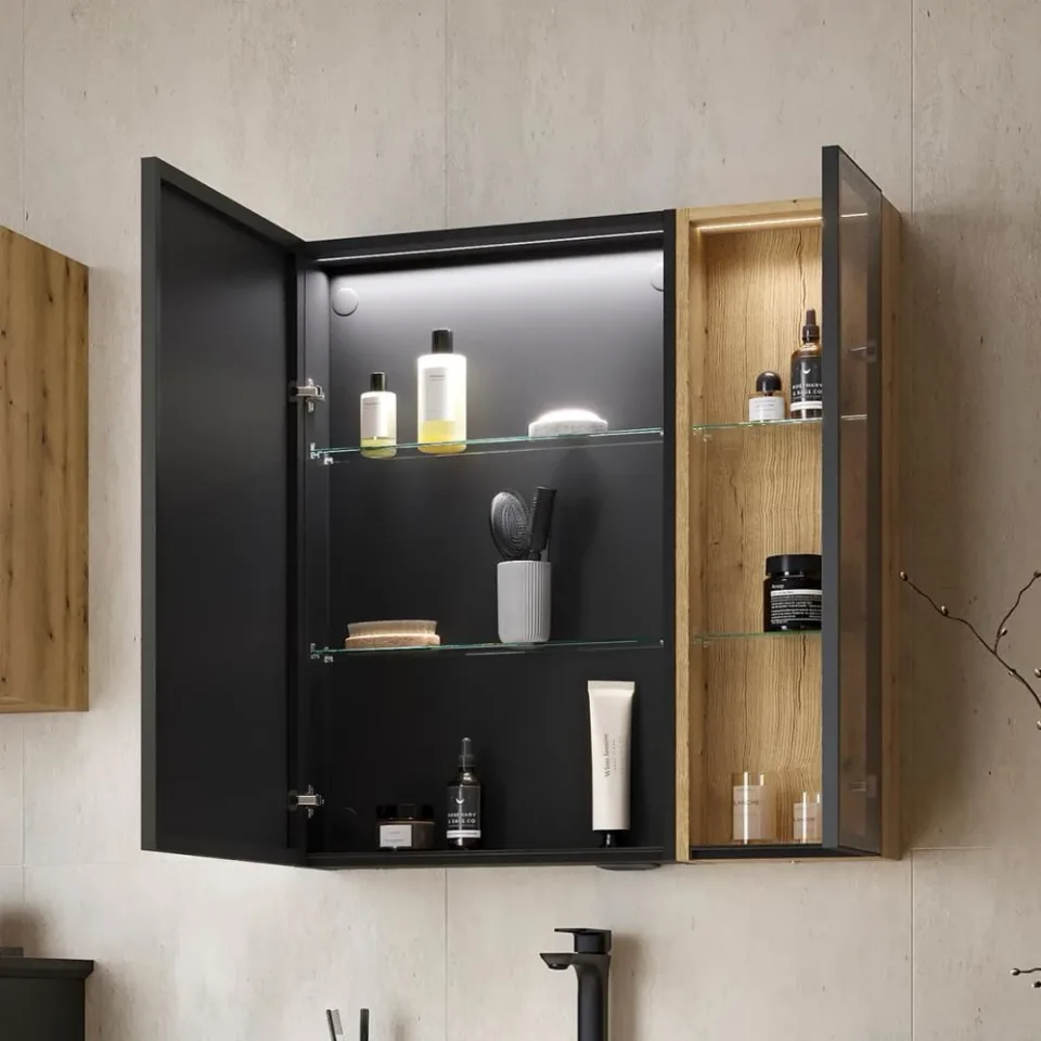 Зеркало-шкаф Equil Стронг/Strong 50.1D L/R с подсветкой, дуб черный