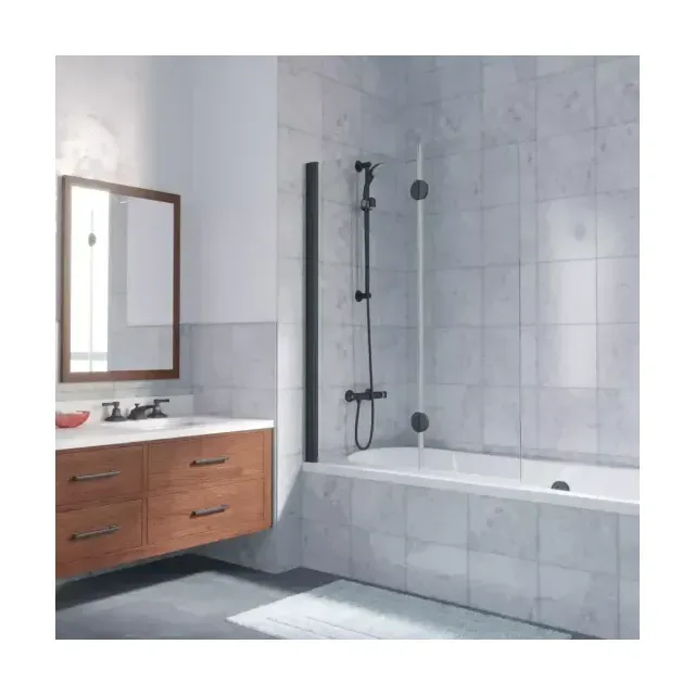 Шторка на ванную E2V LUX 120 02М 01 L, профиль черный матовый, стекло прозрачное