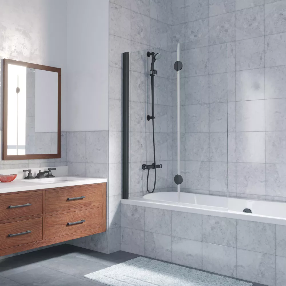 Шторка на ванную E2V LUX 120 02М crystalvision L, профиль черный матовый, стекло crystalvision