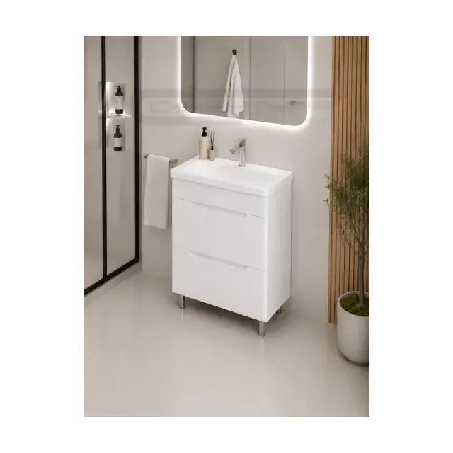 Аквадом Тумба Рада 60 см, напольная, цвет белый, 2 ящика, с раковиной Modul Slim